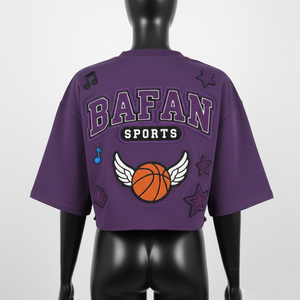 เสื้อครอปท็อปผู้หญิงผ้าคอตตอนเจอร์ซีย์คุณภาพสูง แขนสั้น ปักลายเชนีล ปักโลโก้ตามสั่ง เสื้อครอปท็อปผู้หญิงผ้าฝ้าย - Product Image 2