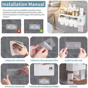 Suporte de Escova de Dente de Parede para 2-4 Copos, Dispensador de Creme Dental Integrado e Bandeja de Armazenamento, Organizador de Acessórios para Banheiro Tudo-em-Um - Product Image 5