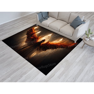 Tapis en laine imprimé patchwork Ailes de feu de Lucifer - Tapis de couloir moderne éco-responsable Ange personnalisé Demoiselle d'honneur Épaisseur moyenne Latex - Product Image 1