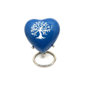 Urna Funeraria de Cerámica en Forma de Corazón Azul con Diseño de Árbol Blanco, Estilo Moderno y Duradero para Cenizas de Mascotas - Product Image 1