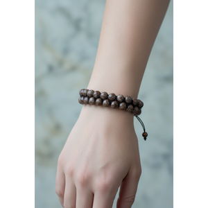 Bracciale in Pietra Naturale Rhyolite 8mm a Doppia Fila con Macramè - Product Image 2