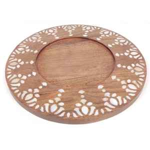 Plato de Madera de Acacia con Incrustaciones de Nácar, Plato de Servir Ecológico, Forma Ovalada, Acabado Pulido, Regalo Empresarial - Arte de la India - Product Image 1