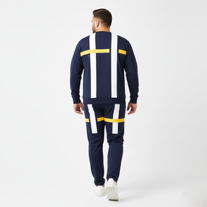 Ensemble sweat-shirt à col ras du cou pour hommes, décontracté, tendance, hiver, design de blocs de couleurs à rayures respirants, tricoté 100% polyester 220g ODM - Product Image 2