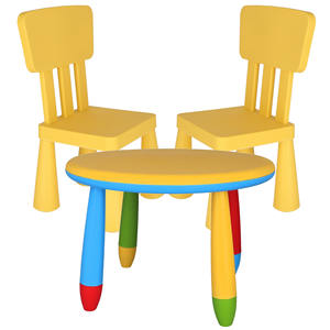 Set Tavolo Rotondo Giallo per Bambini e 2 Sedie in Plastica Robusta e Resistente, Dimensioni 70x48cm e 38x35x67 cm - Product Image 1