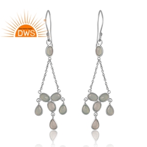 Meilleur Design 925 Argent Plaqué Palladium Naturel Aqua Calcédoine Pierre Précieuse Boucle D'oreille Bijoux Personnalisés Pour Les Femmes Cadeau Pour Elle - Product Image 2