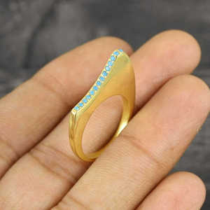 Sólido 925 plata esterlina diseñador turquesa piedra preciosa oro Vermeil anillo joyería - Product Image 4