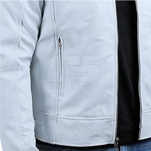 2025 chaqueta de cuero 100% de alta calidad personalizada para hombre, logotipo frontal de lona con cuello levantado, opciones de Color personalizado disponibles para el invierno - Product Image 4