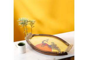 Plateau en bois de bambou naturel personnalisé de haute qualité plateau de service rond tendance pour la maison hôtel matériel décoratif en acier service de nourriture - Product Image 4