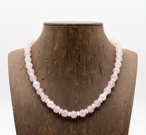 Unisex 18-Inch Rose Quartz Stone Beaded <b>Necklace</b> 925 <b>Silver</b> Lock Hand Knotted Geometric Design Trendy Fashion Accessory-Gift - Product Image 6