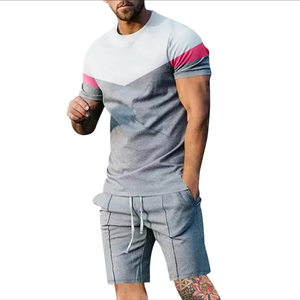 High Quality Men's Summer Printed Casual Two-piece <b>Set</b> Breathable Quick Dry 100% Cotton Short Sleeve T-shirt Shorts Wholesale - Product Image 3