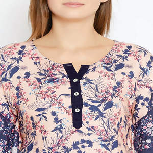 Slim Fit Viscosa Rayón Manga corta extendida Cuello redondo con tapeta de botones Melocotón Floral Maxi Kaftan - Product Image 6