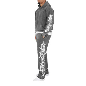 Conjunto de Sudadera con Capucha y Pantalones Deportivos de Estilo Urbano, Lavado Ácido, Color Sólido, Transpirable, con Estampado Vintage para Hombre, 2025 - Product Image 1