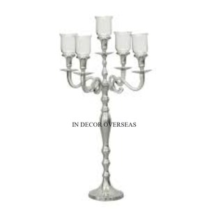 Centros de mesa de comedor para eventos y bodas Candelabro de vidrio transparente y metal pulido brillante plateado al precio más bajo - Product Image 4
