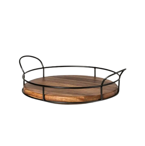 Bandeja de servicio de madera de tendencia con mango de metal, vajilla decorativa sencilla para el hogar, accesorios de cocina - Product Image 1