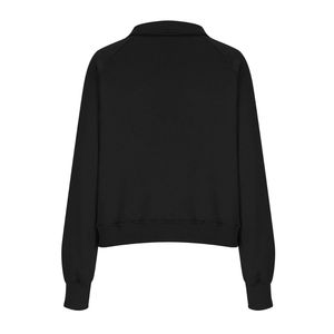 Sweat-shirt classique noir pour femme, demi-zip, polaire épais, col montant, quart de zip, coupe ample, streetwear, haut 2026 - Product Image 2