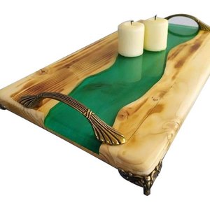 Dessous de verre en bois créatif en résine époxy pour ustensiles de cuisine et restaurants couleur bleue - Product Image 6