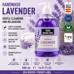 Savon liquide pour les mains à la lavande en marque privée 500ml OEM |   Savon pour les mains floral végétalien |   Espagne UE - Product Image 1