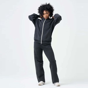 Ensemble de jogging à capuche zippé surdimensionné à la mode pour femmes tenue deux pièces confortable pour un tenue décontracté de tous les jours pour la saison d'hiver - Product Image 5