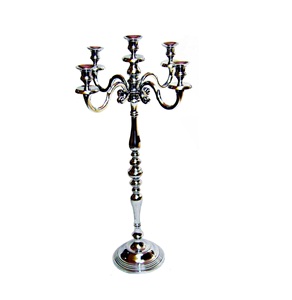Candélabre 5 bras centre de table de mariage plaqué argent élégant luxe métal fabriqué à la main avec un décor de pendaison de crémaillère de haute qualité - Product Image 1