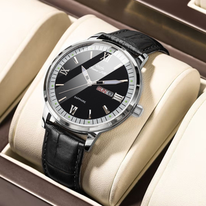 Orologio da <span class=keywords><strong>Uomo</strong></span> di Lusso Analogico al Quarzo 40MM Cassa in Acciaio Inossidabile Vetro Zaffiro <span class=keywords><strong>Cinturino</strong></span> in <span class=keywords><strong>Pelle</strong></span> Impermeabile 5BAR - Product Image 1