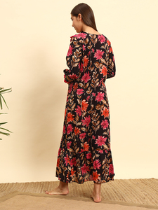 Chemise de nuit longue en dentelle victorienne 100% coton pour femmes, manches longues, longueur totale, motif floral respirant, imprimé sur le col - Product Image 6
