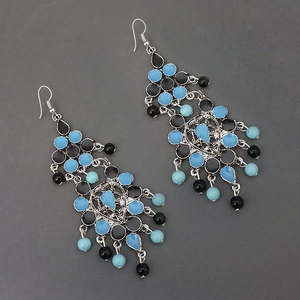 Jeweljunk Blue Meenakari Bead Afghani Model Boucles d'oreilles fines plaquées argent 1311088 - Product Image 1