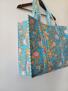 Handmade Indian Cotton <b>Quilted</b> Tote <b>Bag</b> for Women Solid Pattern Zipper Fashion Handmade Indian Cotton <b>Quilted</b> Tote <b>Bag</b> for Women - Product Image 3