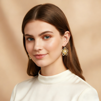 Boucles d'oreilles vintage en laiton avec breloque de joaillerie fine, plaqué or, motif papillon en pierre naturelle, forme fleur tendance pour femme