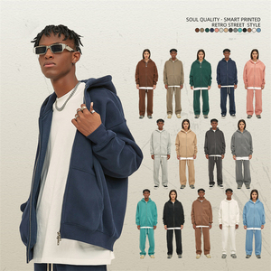 Streetwear poids lourd brodé 350GSM avec logo personnalisé Ensemble sweat à capuche décontracté surdimensionné pour hommes - Product Image 5