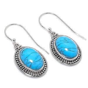 Tendance 925 argent Sterling Turquoise pierres précieuses boucles d'oreilles bijoux à la main argent Boho Style boucles d'oreilles bijoux pour femmes cadeau pour - Product Image 1