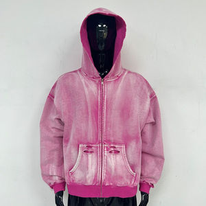 Sweat-shirts à capuche pour hommes, style vintage, délavé à l'acide, coupe ample, coton délavé, de haute qualité, fermeture éclair, vêtements lourds - Product Image 6