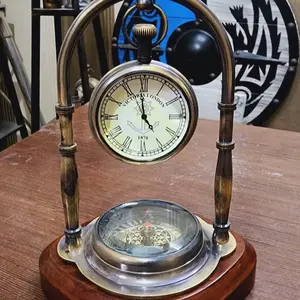 仿古黄铜台钟与集成指南针永恒海洋家居装饰5.5英寸时钟。