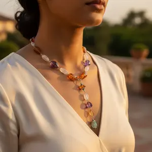 Collier statement en quartz bohème pour femmes, fait à la main, tendance, prêt à offrir - Product Image 2