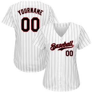 Vente en gros de maillots de softball authentiques blancs et noirs à fines rayures et rouges maillots de softball respirants à séchage rapide et à col en V pour femmes - Product Image 1