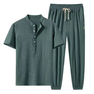 Nuevo Conjunto de Camisa Casual de Lino para Hombre de Talla Grande, Lino Puro Liso para Hombre, Camisas de Oficina de Manga Larga para Hombre, Conjunto de Camisas Polo 100% Lino - Product Image 1