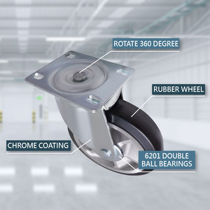 CCE 8 Inch Black Rubber Flat Free <b>Roller</b> Caster Wheels with 660-lbs Load Capacity Top Plate Mounting - Product Image 3