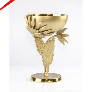 Cuenco de servicio de metal con acabado dorado y diseño de hoja superventas 2025 con soporte para hoteles - Product Image 5