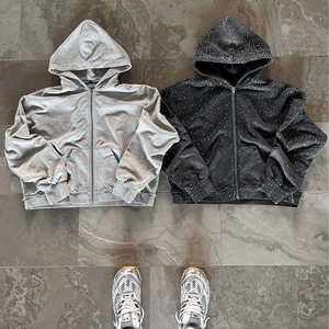 Nueva tendencia Streetwear hombres sueltos con capucha cremallera sudaderas con diseño de diamantes de imitación al por mayor Otoño Invierno Casual Sudadera con capucha - Product Image 4