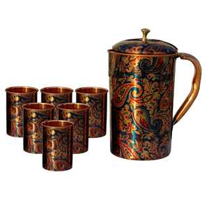 Carafe en cuivre pur à motif imprimé avec ensemble de verres – Vaisselle élégante pour la promotion - Product Image 4