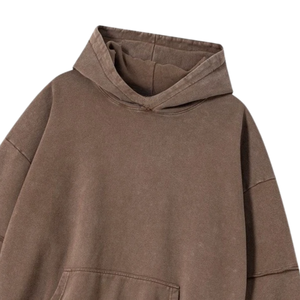 Sudadera con capucha lavada con ácido marrón para hombre, ropa de calle de gran tamaño, sudadera informal holgada con hombros caídos de lana de algodón pesado - Product Image 2