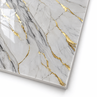 Panneau mural WYRAX aspect marbre blanc gris brillant avec veines dorées pour fond de télévision dans le salon