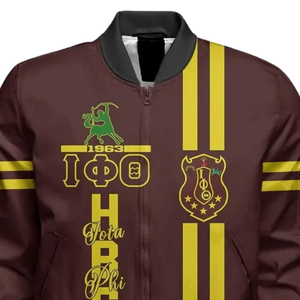 Veste universitaire Iota Phi Theta 1963, satin brillant brodé, style bomber grec universitaire de qualité supérieure - Product Image 4