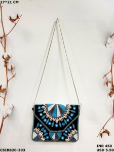 Banjara กระเป๋าคลัทช์ออกแบบด้วยมือสำหรับผู้หญิงสไตล์โบฮีเมียนปักหินและลูกปัดทำจากหนัง - Product Image 3