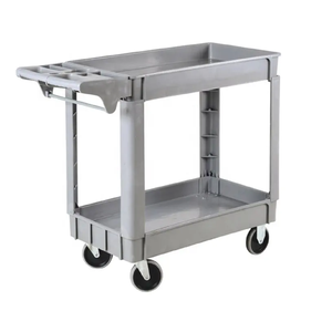 Wholesale Supplier Plastic Utility <b>Cart</b> with Deep Shelves and Full Bank Service Caster Wheels for Warehouse Garage Cleaning - Product Image 1