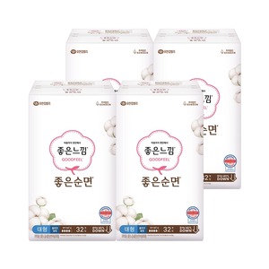 Toallas Sanitarias Delgadas de Algodón Good Feel, con Estampado Láser Grande, 32 Unidades x 4 Paquetes, Hechas en Corea - Product Image 1