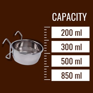 ถ้วยสเตนเลสพร้อมตะขอแขวนถ้วยให้อาหารนกแก้ว