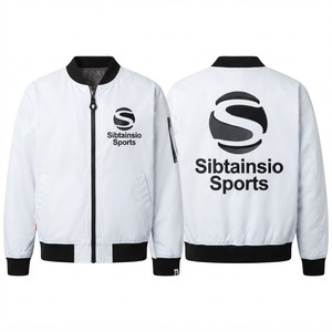 Chaqueta Bomber Blanca Personalizada con Ribete Negro, Chaqueta Universitaria Vintage de Dos Colores, Chaqueta de Béisbol de Alta Calidad para Otoño e Invierno - Product Image 1