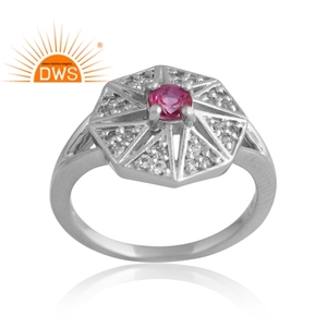 Anillo de piedras preciosas de topacio Rosa natural Chapado en paladio de Plata de Ley 925 de diseño único, proveedor de joyería personalizada - Product Image 1