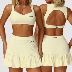 Conjunto de falda de tenis para mujer con logotipo personalizado al por mayor, falda de golf rosa, ropa de gimnasio de talla grande, vestido deportivo con pantalones cortos de alta calidad - Product Image 1