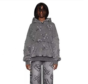 Fabricant de haute qualité Sweats à capuche personnalisés Brodés Vintage Wash Pull à capuche Sweats à capuche vêtements tendance pour hommes - Product Image 3